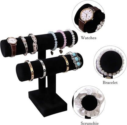 Wudygirl Velvet Bracelet Holder2 Tie Jewelry Stand Jewelry Holder Organizer for Bracelets Watches Necklaces Gift for Girl Women（Black 2 Tie）