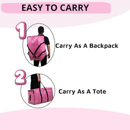 LALABAG 6-Pack Extra Large Heavy Duty Moving Bags with Zippers & Reinforced Handles - Pink Clothes Storage Bags, Oversized Packing Totes for Moving & Organizing