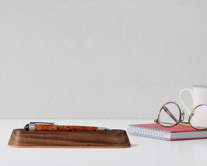 Wooden Desk Organizer Pen Tray, Solid Wood Desktop Pen Holder, Minimalist Office Desk Storage