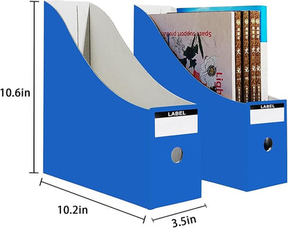 Limitliho Cardboard Magazine Holder for Desk, Book Bins for Classroom Library,Office,Home, 10.6" H x 10.2" L x 3.5" W in file holder(Blue, 6 Pack)
