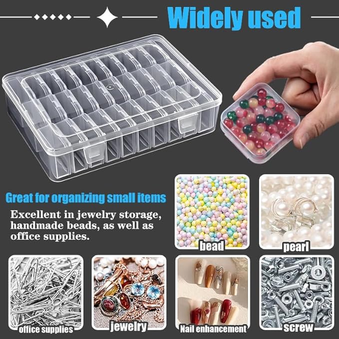 31 PCS Bead Organizer Box, Small Clear Plastic Bead Storage Cases, Rectangle Storage Containers, Suitable for Making Bracelets, DIY Jewelry Crafts, Nail Art, Small Item Organizer