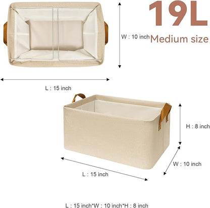 SNWDN 4 Pack Closet Cloth Storage Bins for Shelves, Medium Storage Baskets for Shelves, Fabric Bins for Closet organization with Handles（ Beige 15''L x 10''W x 8''H）