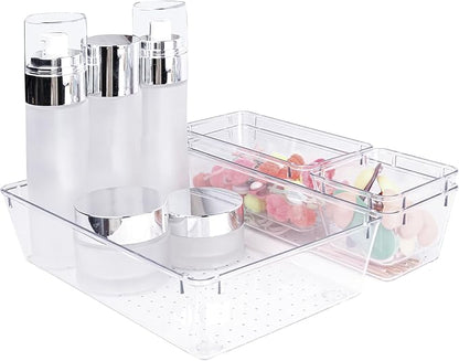 Zuihug 4 PCS Clear Plastic Drawer Organizer, Desk Drawer Divider Organizers and Storage Bins for Makeup, Jewelry, Gadgets for Kitchen, Bedroom, Bathroom, Office (9.0"x3.0"x2.2")