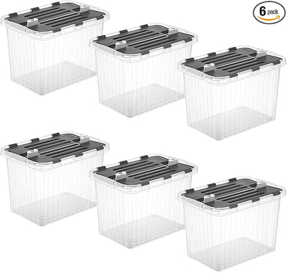 Superio Storage Bins with Lids- Clear Boxes for Organizing, Stackable Plastic Containers- BPA Free, Non-Toxic, Odor Free, Organizer for Home, Office, Dorm, 53 Quart (6 Pack, 20.25"x14"x14.6")