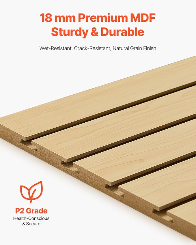VEVOR Slat Wall Paneling, 4 x 4ft, MDF Garage Slatwall with Modular Design, Natural Slat Wall Easy-to-Install Adjustable Slatwall Panel with Coupling Structure & DIY Cutting, Fit for Storage & Display
