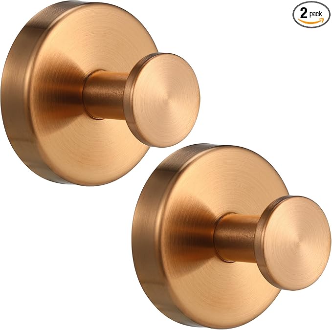 Fenas Suction Cup Hooks for Shower No-Drill Bathroom Hooks for Towels, Robes, Loofah Mountable on Bathroom Walls, Kitchen, Glass, Mirrors, Tile and Smooth,Non-Porous Surfaces (2, Champagne Bronze)