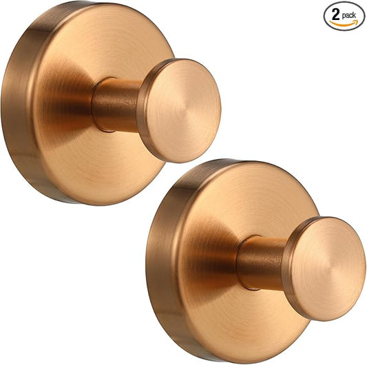 Fenas Suction Cup Hooks for Shower No-Drill Bathroom Hooks for Towels, Robes, Loofah Mountable on Bathroom Walls, Kitchen, Glass, Mirrors, Tile and Smooth,Non-Porous Surfaces (2, Champagne Bronze)