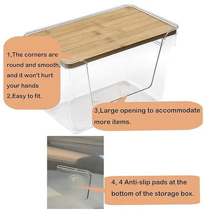 Trash Bag Holders with Bamboo Lids 2 Pack, Garbage Bag Dispenser with Lid, Open Front Stackable Storage Bins, Storage Container for Kitchen, Laundry Organization, Kitchen, Pantry,Under-Sink