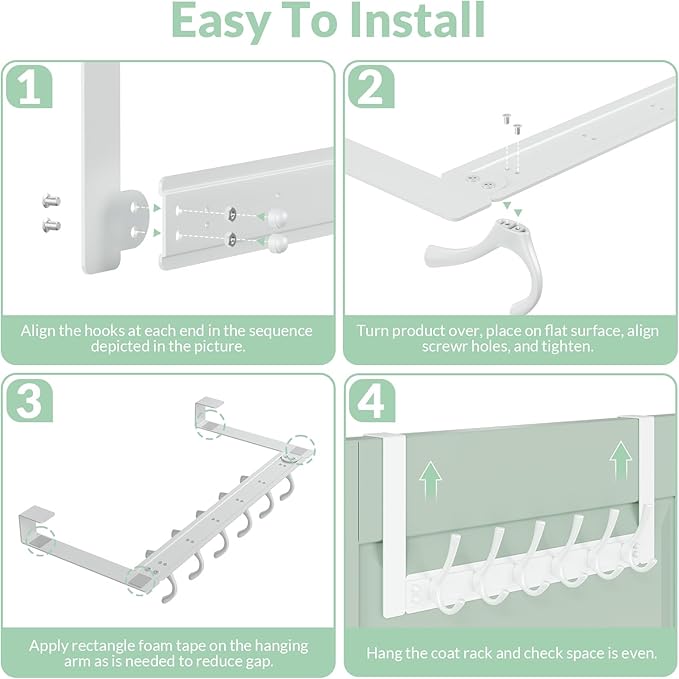 Over The Door Hooks with 6 Hooks for Hanging-Space-Saving,Over The Door Hanger,Over The Door Towel Rack,Towel Hanger for Bathroom,Guaranteed Quality & Compressed Packaging. (1, White-Unassembled)