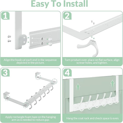 Over The Door Hooks with 6 Hooks for Hanging-Space-Saving,Over The Door Hanger,Over The Door Towel Rack,Towel Hanger for Bathroom,Guaranteed Quality & Compressed Packaging. (1, White-Unassembled)