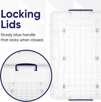 Superio Storage Bins with Lids- Clear Boxes for Organizing, Stackable Plastic Containers- BPA Free, Non-Toxic, Odor Free, Organizer for Home, Office, Dorm (6 Pack, 44 Qt (Wheeled))