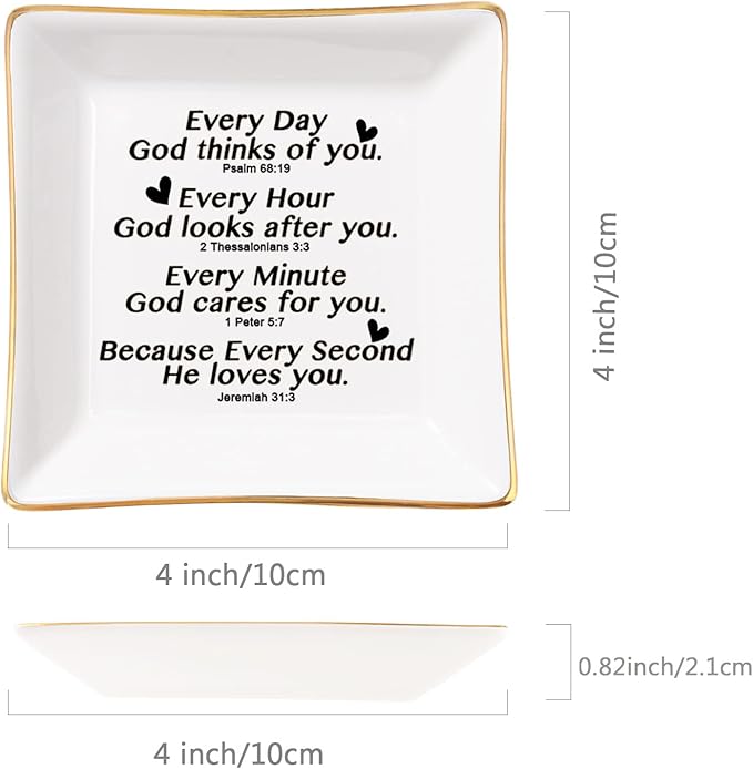 Spegiffu Christian Gifts for Women Faith Jewelry Dish with Bible Verse Prayers, Religious Gifts Scripture Gifts Spiritual Gifts for Women Men Friends Birthday - Every Second God He Loves You