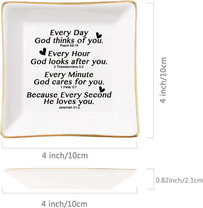 Spegiffu Christian Gifts for Women Faith Jewelry Dish with Bible Verse Prayers, Religious Gifts Scripture Gifts Spiritual Gifts for Women Men Friends Birthday - Every Second God He Loves You