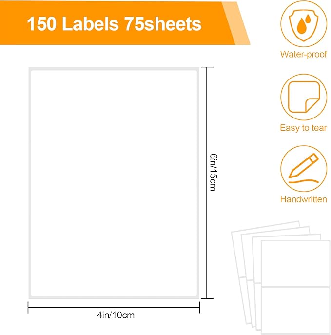 150 Pcs Labels for Storage Bins, 6 X 4 Inch Removable Labels for Storage Bins, Tear Resistant No Residue Storage Bin Label, Matte White Blank Box Label for School, Home, Business