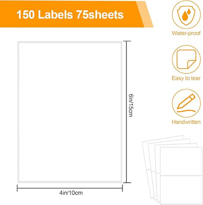 150 Pcs Labels for Storage Bins, 6 X 4 Inch Removable Labels for Storage Bins, Tear Resistant No Residue Storage Bin Label, Matte White Blank Box Label for School, Home, Business