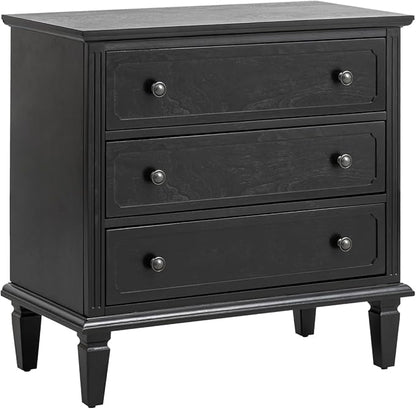 HULALA HOME 3 Drawer End Table with Charging Station, Wooden Drawer Organizer with Wood Legs, Mid Century Modern End Table, Black