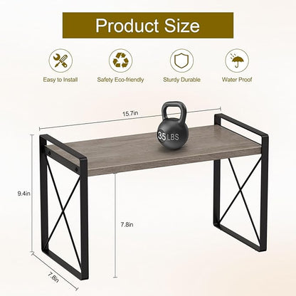 Giikin Kitchen Countertop Organizer, Wood Desk Shelf Riser, Gray Spice Rack for Kitchen Counter, Countertop, Cabinet (15.7 Inches, Gray)