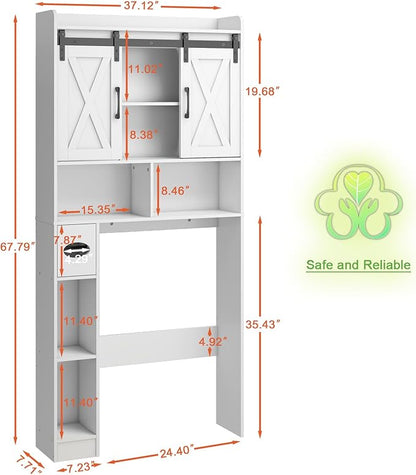 Vabches Over The Toilet Storage Cabinet, Farmhouse Storage Cabinet Over Toilet with Sliding Doors，Home Space-Saving Toilet Rack, for Bathroom, Restroom, Laundry