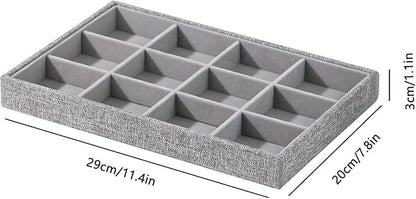 Stackable Jewelry Organizer Tray For Drawers,White Leather Small Earring Storage Tray,Bracelet And Necklace Display Box,Jewelry Ring Display Case (Gray 12 Grids)