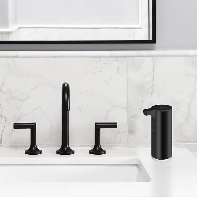 Mamiddle Automatic Soap Dispenser Stainless Steel with Sensor Infrared Soap Dispenser Electric IPX5 Waterproof USB-C Charging Motion Sensor for Kitchen & Bathroom (Black Foam)