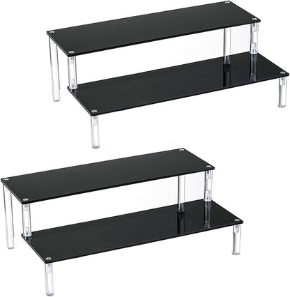 BYCY 2 Pack 2-Tier Black Acrylic Display Stand Display Shelf for Dessert Jewels Figurines, Cupcake Stand - 2 Pack ( 12" * 6.9" * 4.25" )