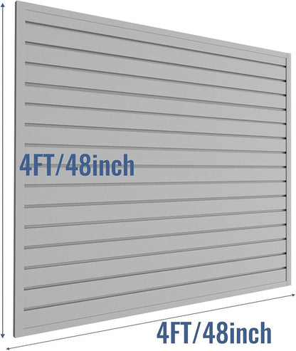 Slatwall Panel Garage Organizer PVC Slatwall Heavy Duty Wall Mounted Rack, Interlocking Slat Wall Panels for Tool Organization Peg Board(Grey 4 x 4 ft)