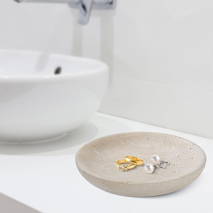 Amaauto Turkish Natural Travertine Jewelry Dish, 5.5" Marble Tray, Trinket Dish for Ring Earring, Gift for Woman (Beige Travertine)