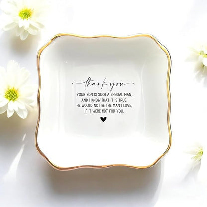 HatafaFurni Jewelry Tray for Unique Mother of the Groom Gift, Thank You For Raising the Man of My Dreams Ring Dish, Mother in Law Trinket Tray Gift from Daughter In Law, Ceramic Ring Dish Holder