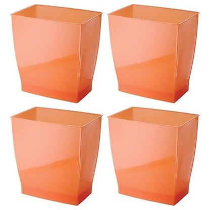 iDesign Small Plastic Bathroom Trash Can, Slim Rectangle Garbage Bin for Bedroom, Office, Dorm, 4-Pack, Orange