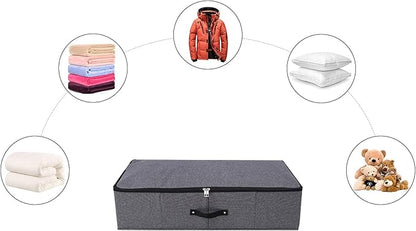 Omygarden 2PCS Foldable Under Bed Storage Box with Plastic Support Liner, Handles, Zipper lid, Blankets Clothes Comforters Storage Bin Organizer for Bedroom and Closet, 29×15×7inch, Black Grey