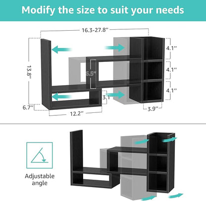 Desk Shelves Desktop Orgnizer Shlef - Black Office Organization for Top of Desk Organizers and Accessories Corner Bookshelf Table Top Shelving Small Hutch Decorations for Office