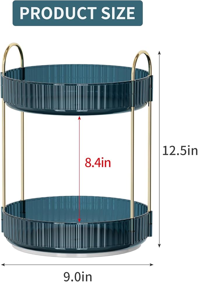 Weidace 360 Rotating Makeup Organizer for Vanity, Bathroom Countertop Organizer Spinning Perfume Organizer, High-Capacity Cosmetic and Skincare Dresser Make Up Holder Rack (2 Tiers, Blue)