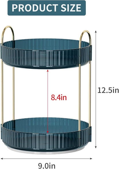 Weidace 360 Rotating Makeup Organizer for Vanity, Bathroom Countertop Organizer Spinning Perfume Organizer, High-Capacity Cosmetic and Skincare Dresser Make Up Holder Rack (2 Tiers, Blue)