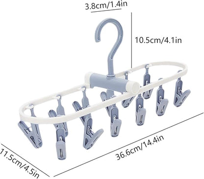 Portable Foldable Clothes Drying Rack, 20 Rotating Clips, Multi-Purpose Laundry Hanger for Underwear, Socks, Indoor/Outdoor Use, Compact, Lightweight, Convenient for Travel and Dorms (Blue)