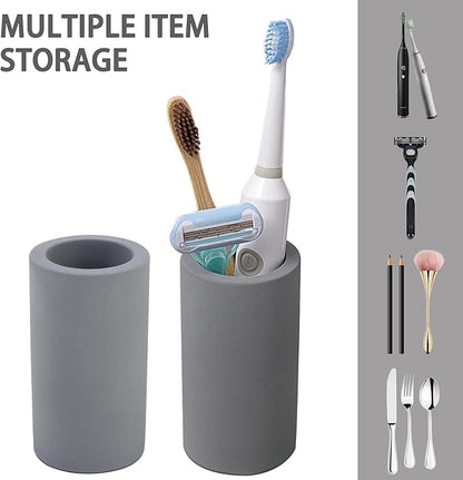 Coengwui 2Pcs Diatomite Toothbrush Holder for Bathroom Sink, Countertop Organizer, Quick Dry Stand Cup for Toothpaste, Razors, Makeup Brushes - Water-Absorbent & Quick-Drying (Dark Grey, Height 4.3")