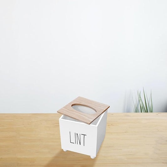 Lint Bin for Laundry Room, Farmhouse Lint Box, Wooden Lint Holder with Lid, Lint Container for Laundry Room Decor, Dryer Lint Trash Can for Laundry Accessory Organization