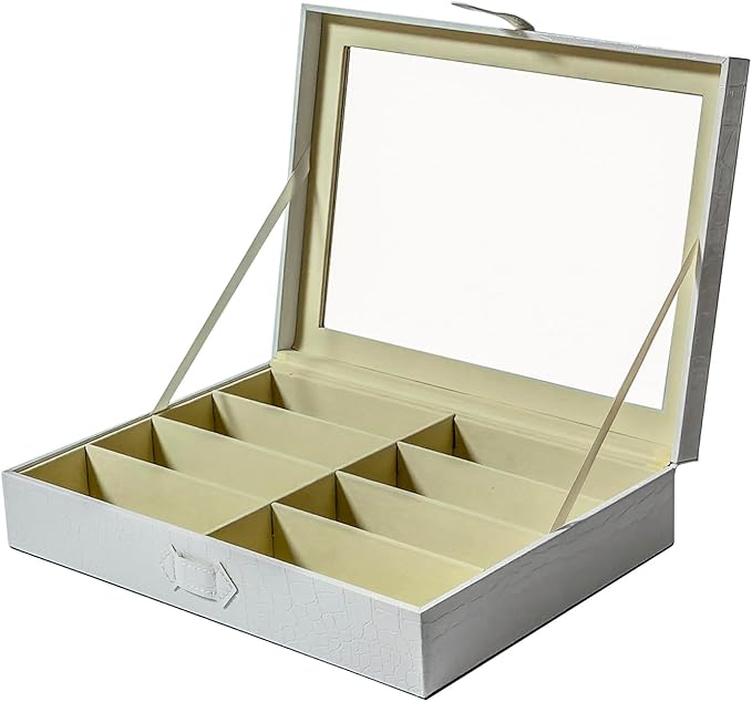 UnionPlus 8-Slots Sunglasses Case Organizer, Eyeglass Glasses Display Holder Collector, Multiple Sunglasses Storage Case, Croco White