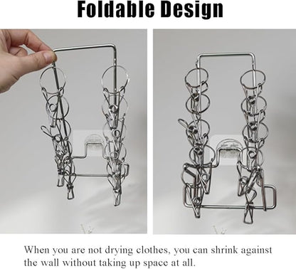 Wall Hanging Folding Socks Clip, Bathroom Balcony Folding Clothes Hanger,Sock Hanger for Drying Towel Bra Underwear Sock Clip,10 Clips