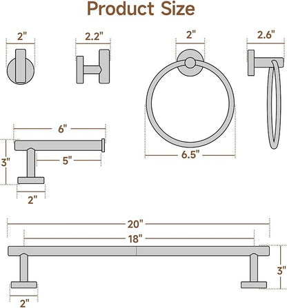 USHOWER Polished Chrome Bathroom Accessories Set, 18-Inch Towel Bar Set Wall Mounted, Durable SUS304 Stainless Steel Bathroom Hardware Set, 4-Piece