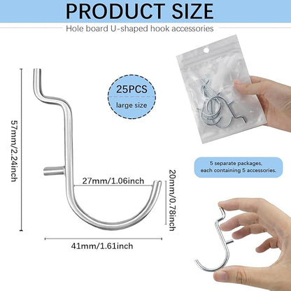 25 Pcs J Style pegboard Hooks Stainless Steel Metal Pegboard Hooks Peg Board Wall Display Accessories for Jewelry Organizer Hanging Tools (Large)