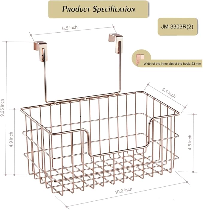Wire Hanging Storage Basket 2 Packs, Wall Mounted Kitchen Bathroom Storage Basket, Home Multi-Functional, no Punching, Bearing Strong, Suitable for Home, Office,Rose Gold