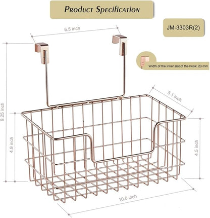 Wire Hanging Storage Basket 2 Packs, Wall Mounted Kitchen Bathroom Storage Basket, Home Multi-Functional, no Punching, Bearing Strong, Suitable for Home, Office,Rose Gold