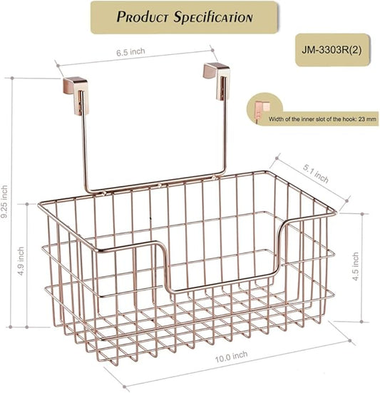 Wire Hanging Storage Basket 2 Packs, Wall Mounted Kitchen Bathroom Storage Basket, Home Multi-Functional, no Punching, Bearing Strong, Suitable for Home, Office,Rose Gold