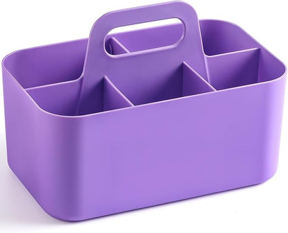 Multiuse Caddy Organizer with Handle, Stackable Plastic Tote Bin - Art Craft Supplies, Office, Desk, Stationery Pen Holder, Kitchen, Utensil, Makeup, Bathroom, Shower, Cleaning, Dorm Organizer, Purple