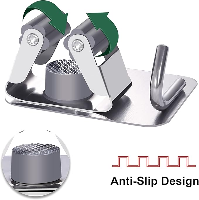 Broom Holder Self Adhesive No Drill Wall Mount Mop Broom Organizer with Hook Heavy Duty Stainless Steel Garden Tool Organizer Garage Storage and Organization Hanger (Silver + Grey)