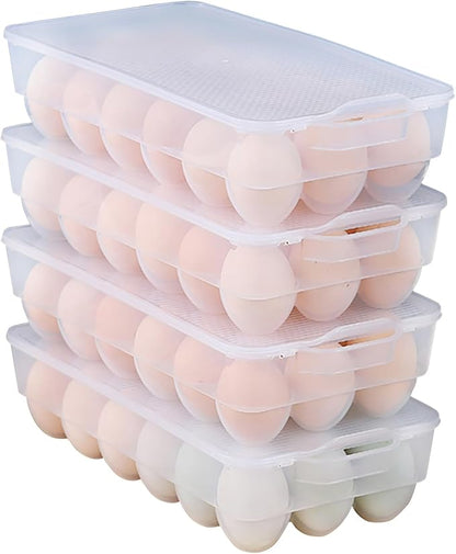 Begale 4-Pack Clear Egg Tray Container with Lid, Plastic Covered Egg Holder for Refrigerator, Fits 18 x 4 Eggs (72 Eggs)