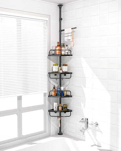 ADOVEL 4 Layer Corner Shower Caddy, Stainless Steel Constant Tension Pole Shower Organizer, Adjustable Corner Shower Shelf, Rustproof 3.3 to 9.8 ft