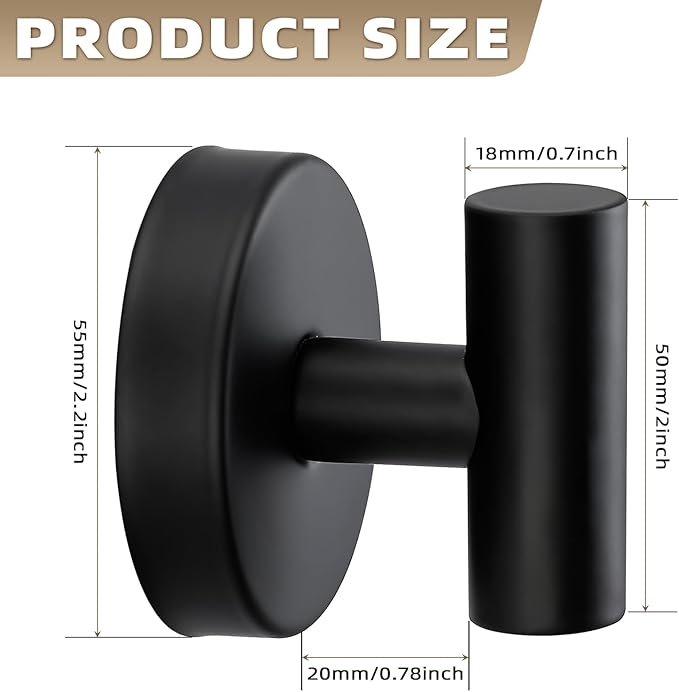 Fenas Suction Cup Hooks for Shower - Bathroom Reusable Hooks for Towels, Robes & Loofah - No-Drill Mounting on Kitchen,Walls,Metal,Glass,Mirrors,Tile & Smooth Non-Porous Surfaces (2, Matte Black)