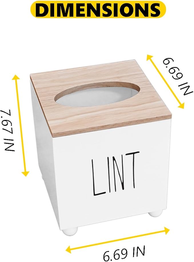 Lint Bin for Laundry Room, Farmhouse Lint Box, Wooden Lint Holder with Lid, Lint Container for Laundry Room Decor, Dryer Lint Trash Can for Laundry Accessory Organization