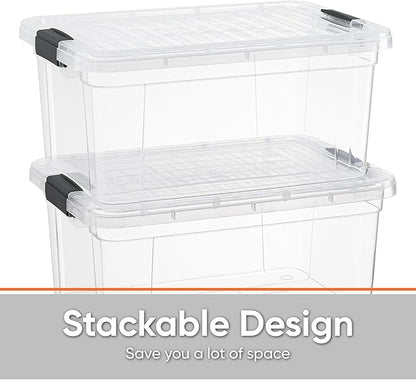 Superio Storage Bins with Lids- 6 Pack, 6.6 Qt Clear Boxes for Organizing, Stackable Plastic Containers- BPA Free, Non-Toxic, Odor Free, Organizer for Home, Office, Dorm